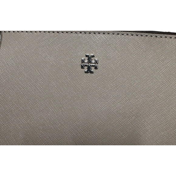 NWT! TORY BURCH EMERSON SMALL TOP ZIP LEATHER TOTE SHOULDER BAG GRAY HERON - Picture 2 of 11